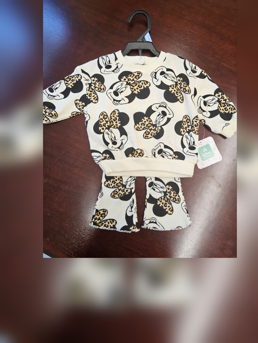 Disney Baby Cream and Black Minnie Mouse Leopard Bow Set NWT